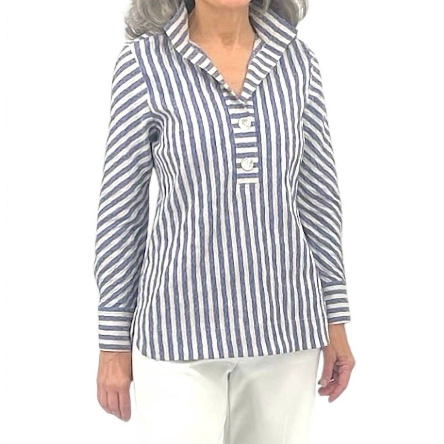 New J'envie/Eli Bias Sleeve Shirt In Indigo/White